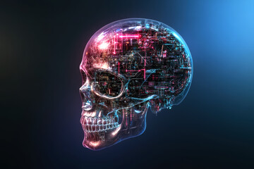 Poster - Explore the intricate fusion of biology and technology depicted in this cybernetic skull, showcasing a blend of futuristic elements and organic structure in a stunning visual representation.