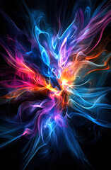 Poster - A mesmerizing blend of vibrant colors dances through a dark background, creating a captivating and energetic visual experience reminiscent of cosmic phenomena and abstract art.