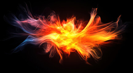 Poster - This captivating image showcases a vibrant explosion of fiery oranges and cool blues swirling beautifully against a dark background, evoking a sense of movement and energy.