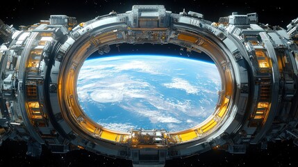 Wall Mural - Oval spaceship window showing Earth.