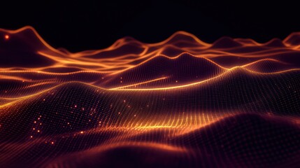 Wall Mural - Abstract Digital Landscape: Glowing Gridded Terrain