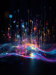 Poster - A mesmerizing display of colorful digital light waves, representing data transmission and technological innovation.