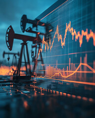 Poster - Dynamic financial chart with oil pumps in background