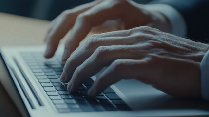 Poster - Close-up of Hands Typing on Laptop Keyboard