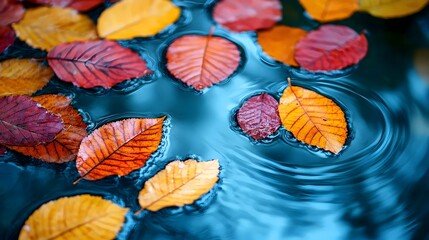 Wall Mural - A blue body of water with leaves floating on top