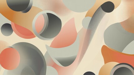 Poster - Abstract Beige and Coral Organic Shapes Digital Art