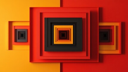 Poster - Abstract Nested Squares in Vivid Red and Orange Hues