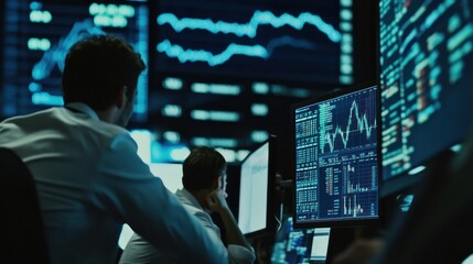 Poster - Night Shift Data Analysts Monitoring Stock Market Trends