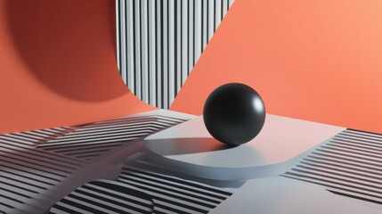 Poster - Abstract Minimalist Composition with Black Sphere and Geometric Patterns