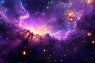 Wall Mural - a shimmering cosmic vista with swirling purple nebulae and golden star clusters