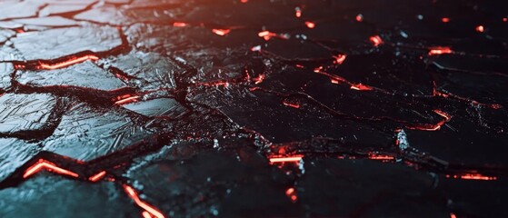 Wall Mural - Abstract Dark Cracked Surface with Glowing Lava