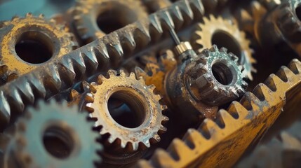 Poster - Rusty Gears Interlocking Mechanism Close Up