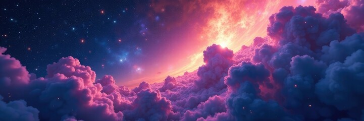 Wall Mural - Iridescent gas clouds drifting through the cosmos, starry, colorful clouds, space art