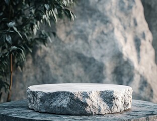 Poster - Rough stone platform, nature backdrop.