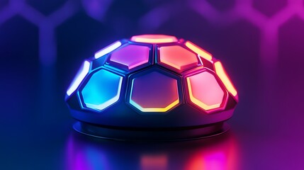Poster - Colorful Hexagonal Light Display on a Futuristic Gadget Illuminated in a Dark Setting