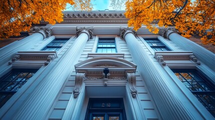 Wall Mural - The building has a lot of windows and pillars