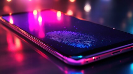 Poster - Digital Fingerprint on Smartphone Screen Neon Lights