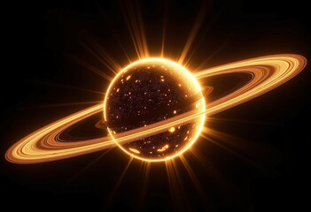 Poster - Side View of Golden Orbits: Glowing Proportional Rays, Oval Shapes, Black Background, Abstract Light, Modern Graphics, Minimalist Design, Elegant Visual, Dynamic Motion, Futuristic Art.
