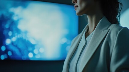 Poster - woman contemplating digital data visualization