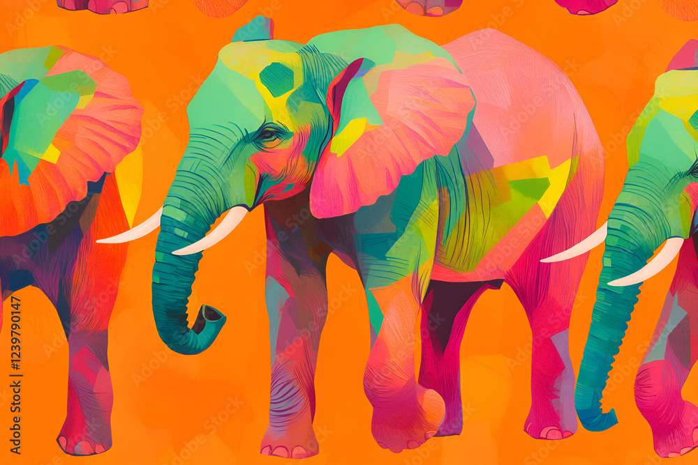Illustration Stock Vibrant Elephants: A trio of majestic elephants ...