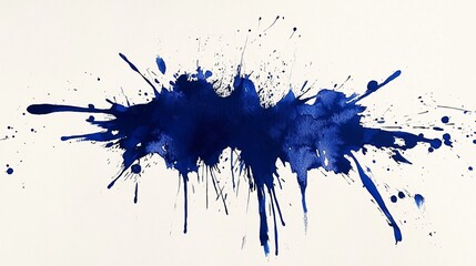 Wall Mural - Dynamic Deep Blue Ink Splatter Against Plain Background With Abstract Spikes And Smudges On Canvas.