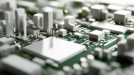 Fototapete - Futuristic Cityscape Integrated Circuit Board Design
