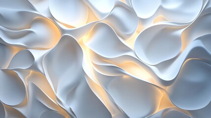 Poster - Abstract Design Featuring Swirling White Shapes Illuminated From Below in Soft Glow, Creating a Serene and Modern Aesthetic