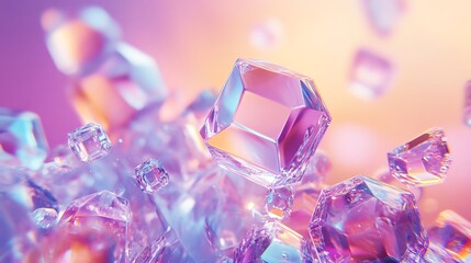 Poster - Beautiful Crystalline Structures Illuminated by Soft Pastel Colors Creating a Serene and Enchanting Atmosphere