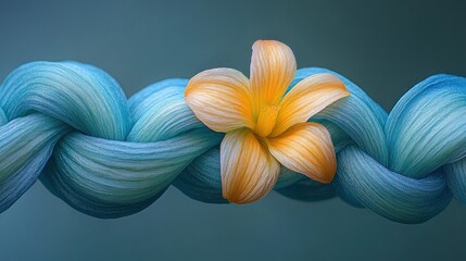 Wall Mural - Orange flower nestled in a blue braided fabric wave.