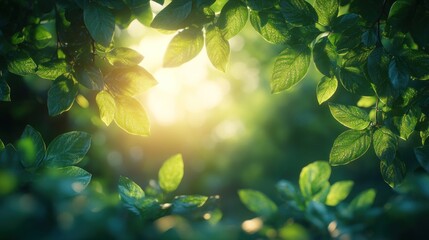 Wall Mural - Sunlight through lush green leaves.