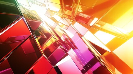 Poster - Colorful Geometric Shapes Reflect Light in a Vibrant and Dynamic Three-Dimensional Space