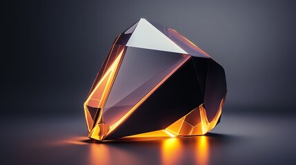 Poster - Glowing Crystal Sculpture Reflects Light With Vibrant Colors in a Dark Setting
