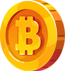 Poster - Golden bitcoin cryptocurrency coin, icon, game asset. Cartoon vector shining gold bitcoin with sparkling effect symbolizing blockchain technology, virtual payment transaction or modern digital finance