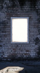 Poster - Blank framed artwork on a brick wall illuminated by soft light in a quiet space. Generative AI