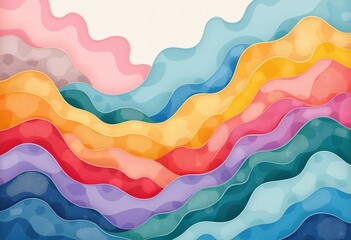 Poster - Colorful Rainbow Waves: Japanese Geometric Design, Watercolor Pastel Art, Paper Texture Pattern, High Definition Vector, Abstract Background, Modern Style, Vibrant Graphic, Artistic Element.

