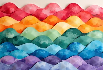 Poster - Watercolor Pastel Rainbow Waves: Japanese Geometric Pattern, Colorful Paper Texture, High Definition Vector, Abstract Art Design, Modern Background, Vibrant Style, Artistic Graphics Element.
