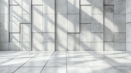 Wall Mural - Sunlit minimalist room with textured wall and floor.