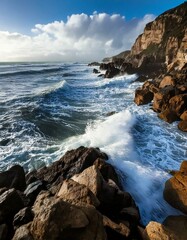 Wall Mural - coastline with crashing waves 