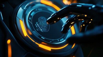 Poster - Cybernetic Hand Interacting with Futuristic Fingerprint Scanner