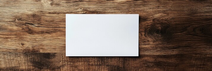 Poster - Blank rectangular card placed on brown wooden surface ready for notes or sketches during a calm afternoon. Generative AI