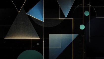 Poster - Abstract geometric design with triangles and circles in dark tones
