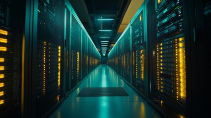 Poster - Spacious Modern Corridor in a High-Tech Data Center Environment