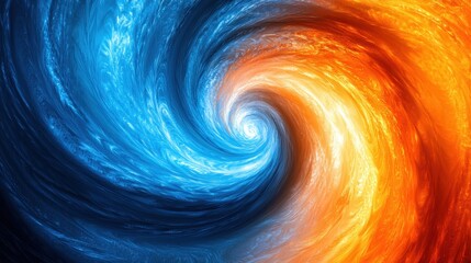 Poster - Dynamic fusion of blue and orange swirls in vortex pattern
