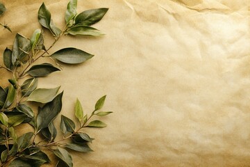 Fototapete - Leaves arranged on textured brown paper creating a natural aesthetic suitable for craft projects or presentations. Generative AI