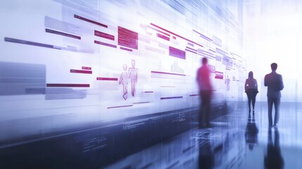 Poster - Data Visualization: Silhouetted Figures Observing Futuristic Interface