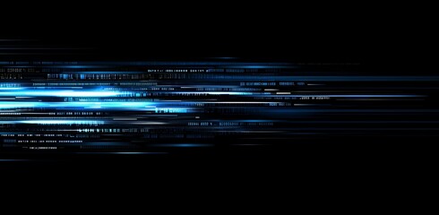 Fototapete - Dark Background with Digital Data and Computer Code Visualization