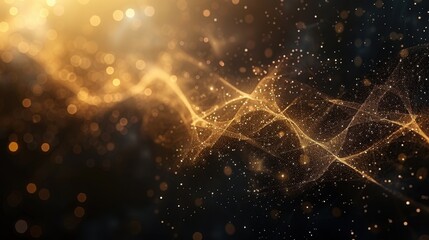 Poster - Abstract gold glittering wave on dark background with bokeh lights