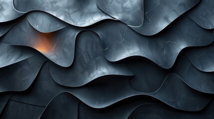 Poster - Abstract metallic waves with textured layers and subtle orange glow
