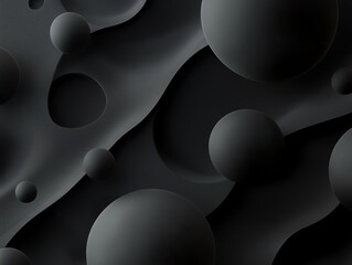 Poster - Abstract Composition of Dark Spheres and Wavy Forms Creating a Modern and Elegant Design for Artistic Backgrounds or Wallpapers