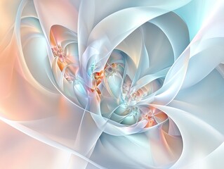 Poster - Abstract Representation of Swirling Shapes and Colors in Soft Hues Creating a Sense of Motion and Calmness